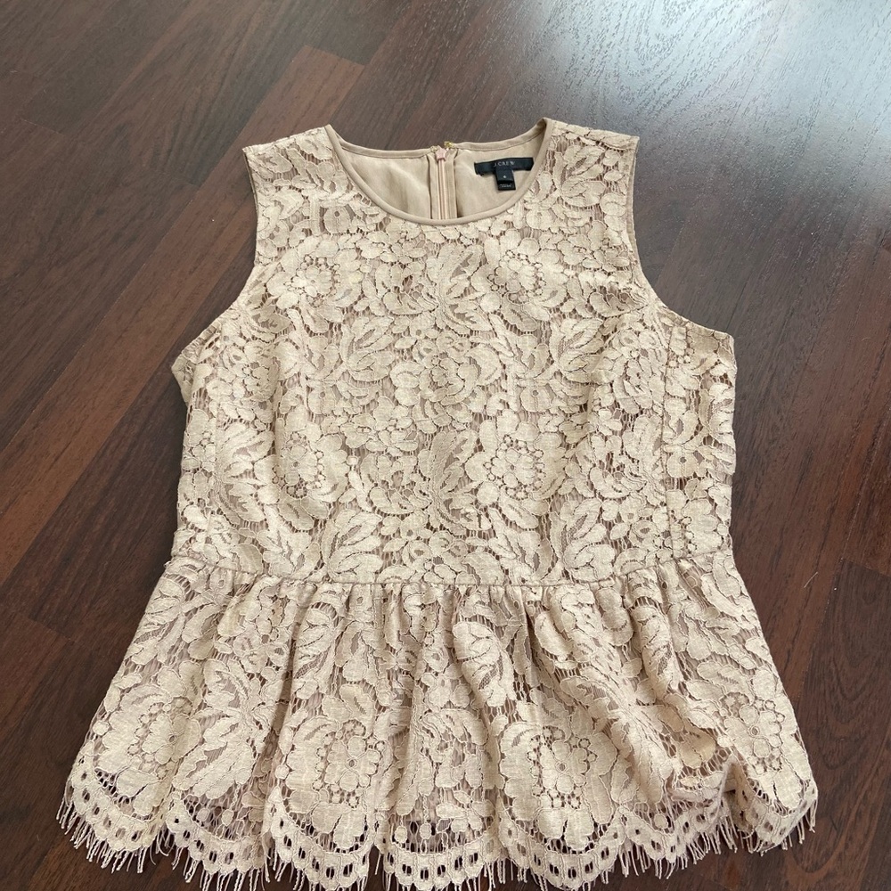 J. Crew Cream Peplum Embellished Blouse